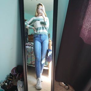 Mint and Cream Striped Sweater